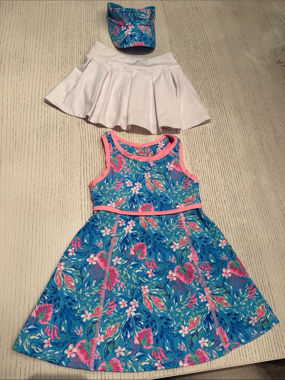 Tommy Bahama Girls Activewear Bundle - Floral Tank Dress, Visor and Tennis Skort